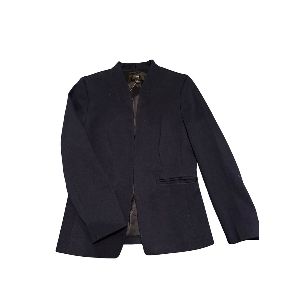 J.Crew 365 Womens Navy Blue Collarless Open Front Blazer Jacket H2743 Size 4 NEW
